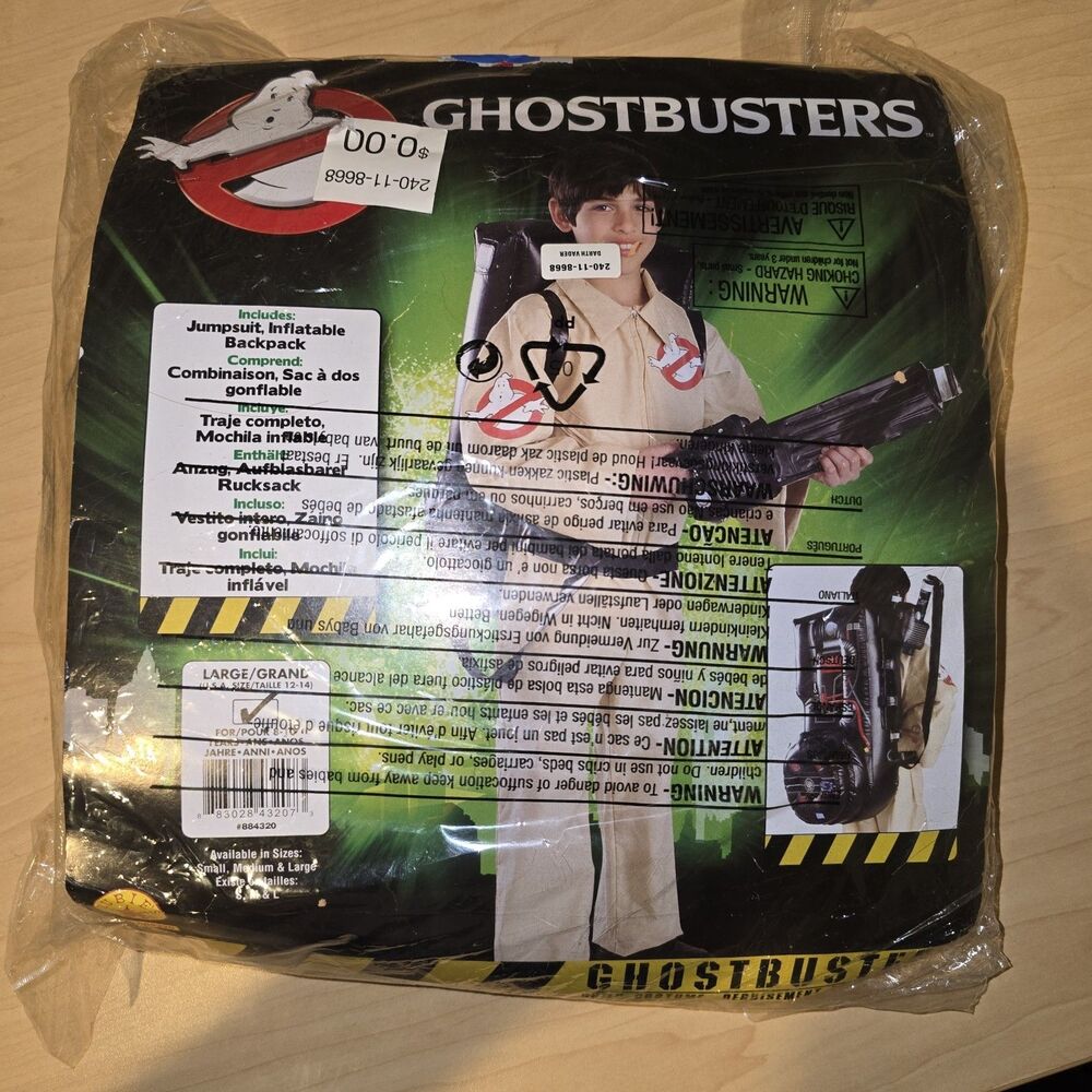 Ghostbusters Child Costume Size Large 12-14 Inflatable Backpack & Suit